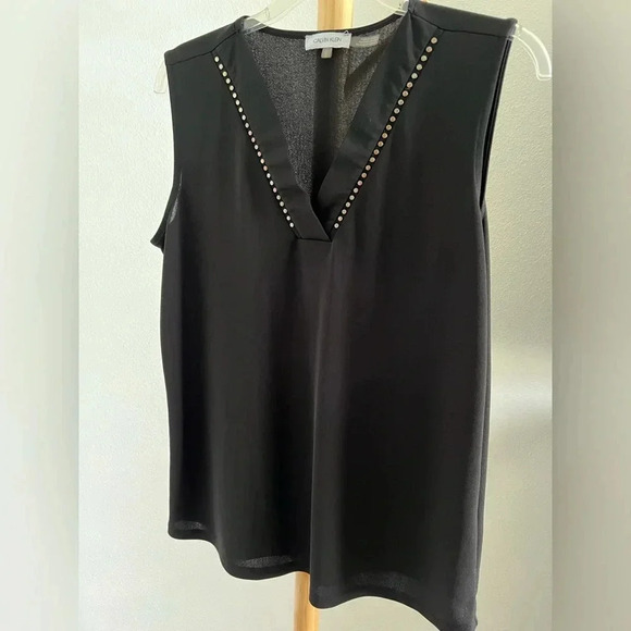 Calvin Klein Tops - Calvin Klein Women's Embellished-Trim V-Neck Top Black Size Medium